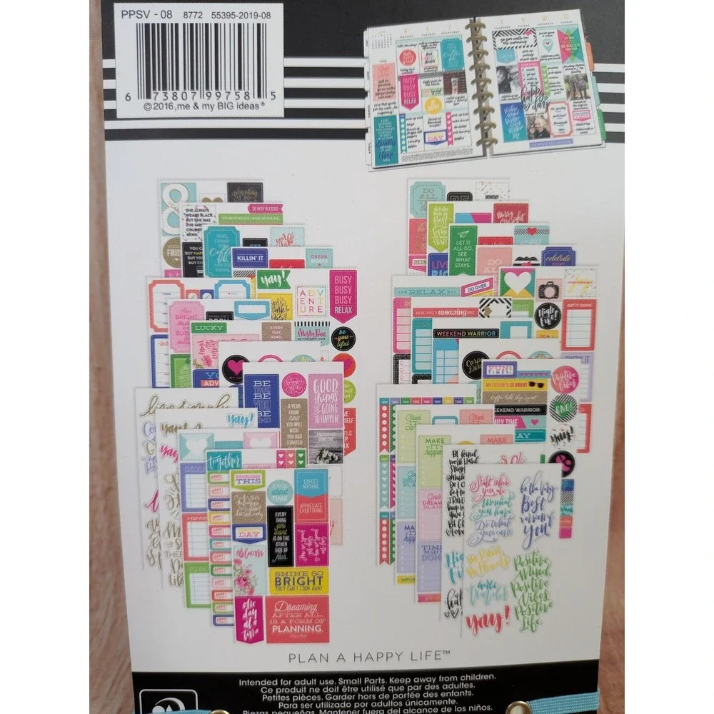 The Happy Planner Positive Vibes Sticker Book Quotes and Citations 427 Pcs